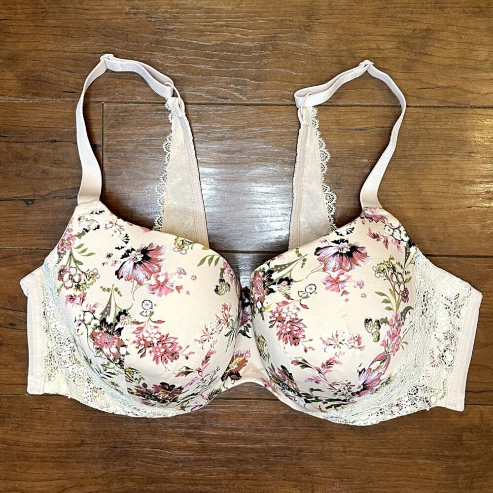 Cacique Modern Balconette Bra 42DD Floral Lace Racerback Underwire Padded